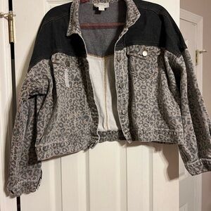 HYFVE Two-Tone Leopard Jean Jacket